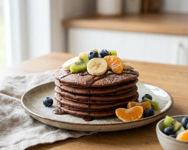 Cocoa American Pancakes with Fresh Fruits