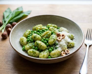 Gnocchi with Wild Garlic Pesto and Green Peas