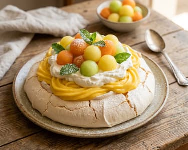 Pavlova Cake with Mango Cream and Whipped Cream