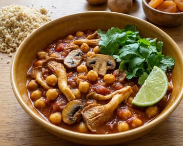 Vegetáriánus csicseriborsós és laskagombás ragu