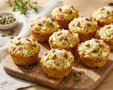 Zucchini savory muffin with ham and feta | Healthy snack