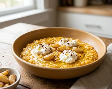 Sütőtökös rizottó sült fokhagymával és ricottával