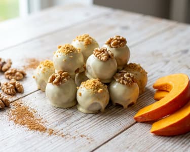 Pumpkin balls in white chocolate