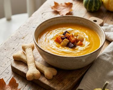 Halloween Pumpkin Soup with Roasted Vegetables