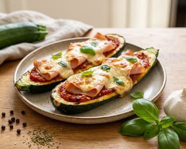 Baked Stuffed Zucchini with Turkey Ham and Mozzarella | Healthy Lunch