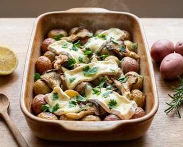 Lemon Roasted Potatoes with Oyster Mushrooms and Camembert