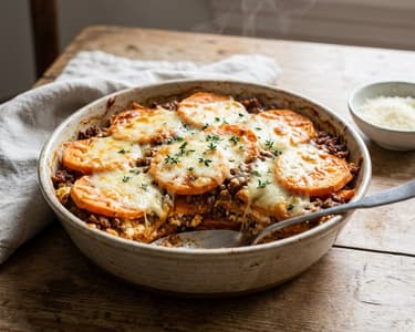 Édesburgonya lasagne darált marhahússal