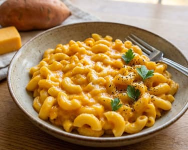 Mac 'n' cheese édesburgonyával és cheddarral