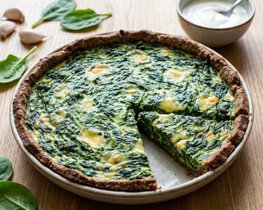 Spinach quiche with wholemeal rye pastry