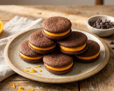 Chocolate cookies with orange cream