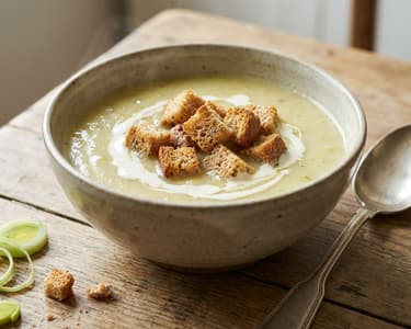 Silky Leek Cream Soup with Crispy Croutons