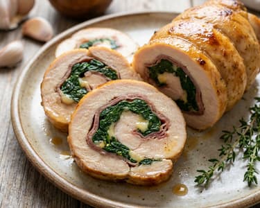 Ünnepi csirkerolád szárított sonkával, parmezánnal és spenóttal