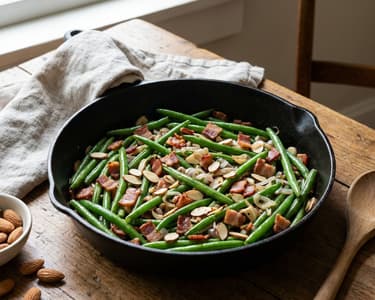 Green Beans with Bacon, Almonds, and Garlic