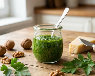 Fresh parsley pesto with walnuts and Parmesan