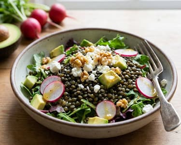 Lentil salad with radish and feta