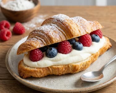 Vajas croissant túrókrémmel és friss gyümölcsökkel
