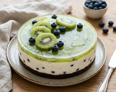 Kiwis sajttorta áfonyával | Sütés nélküli frissítő desszert