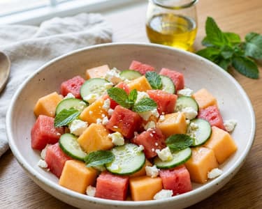 Watermelon and Cantaloupe Salad with Feta and Mint