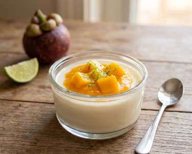 Mangosteen Panna Cotta with Mango Ragout