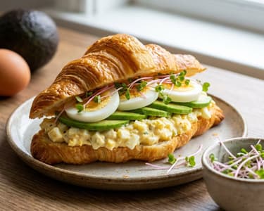 Croissant with egg spread and avocado