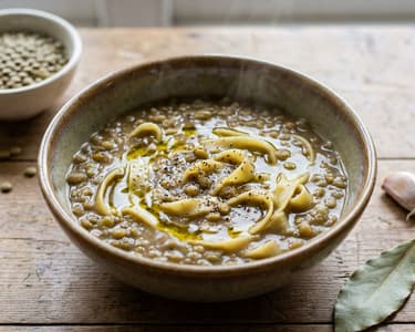 Sűrű lencseleves szélesmetélttel (tagliatelle)