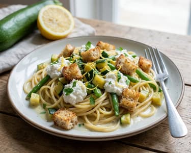Vegetáriánus spagetti cukkinivel és ricottával