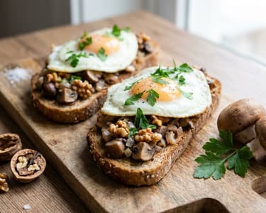 Bruschetta gombával és tükörtojással