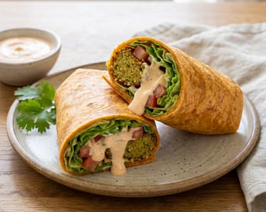 Falafel tortillában chili-lime majonézzel