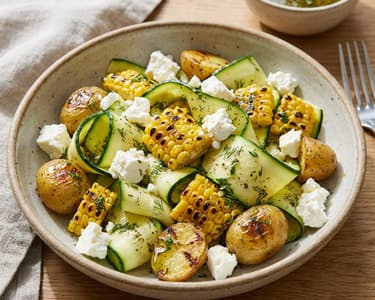 Zucchini, New Potato, and Corn Salad with Spicy Vinaigrette