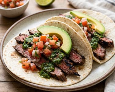 Steak tortilla with chimichurri and fresh salsa