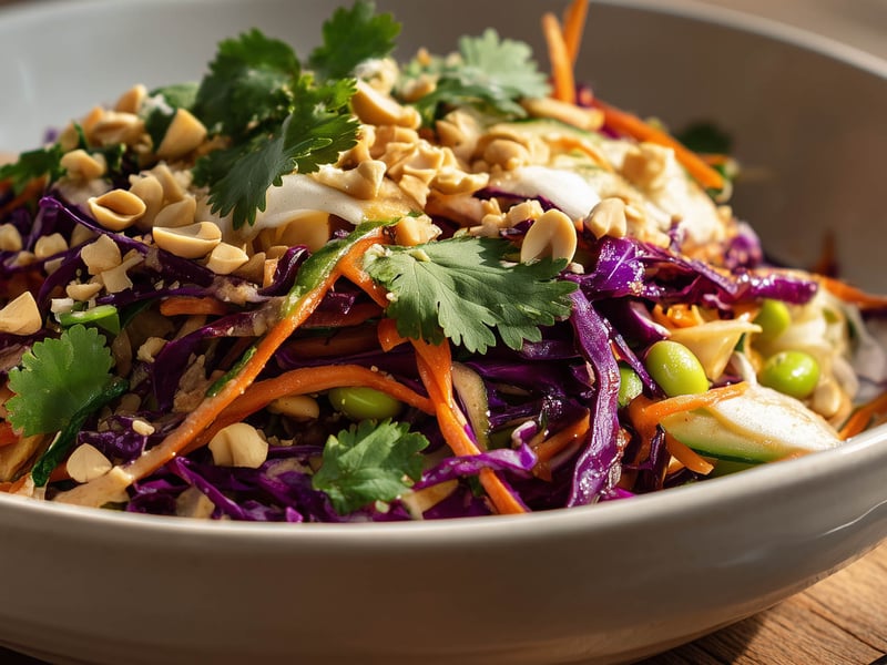 Asian salad with edamame beans and peanut dressing
