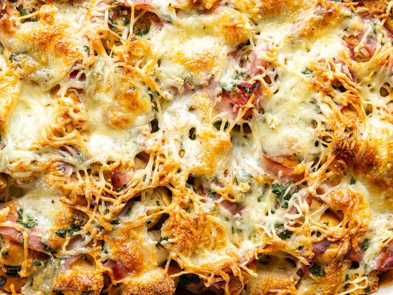 Savory Bread Pudding with Ham and Cheese