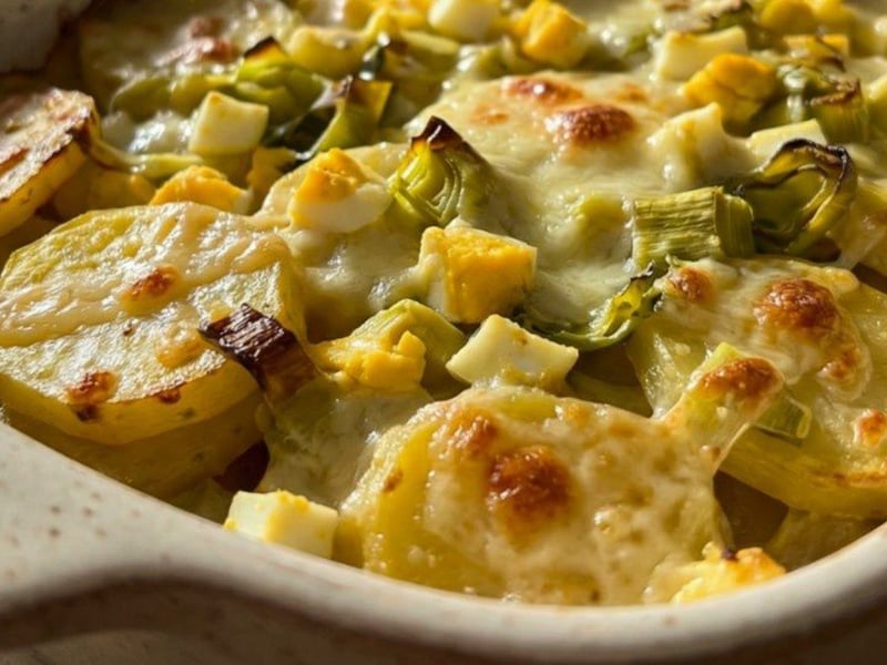 Leek and Potato Gratin with Boiled Eggs