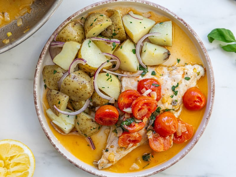 Sea Bream with Tomatoes and Potatoes