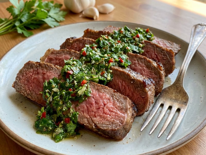Marhapecsenye chimichurri mártással