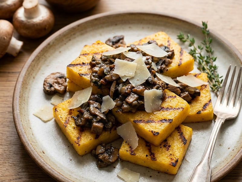 Grilled Polenta with Sautéed Wild Mushrooms and Aged Cheeses