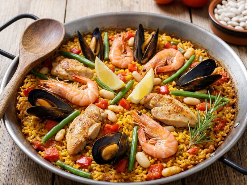 Spanyol paella tenger gyümölcseivel