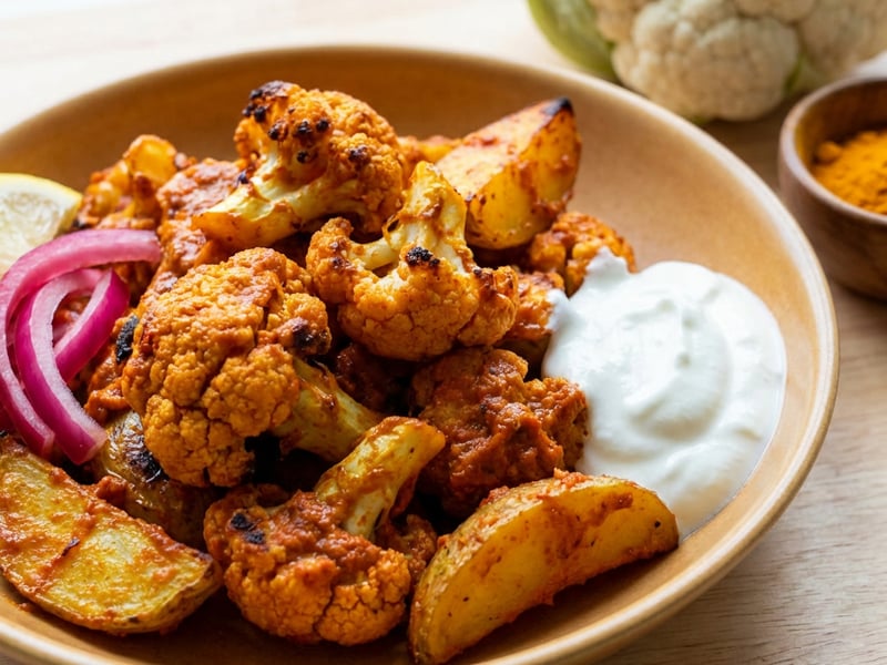 Cauliflower and Potato Baked in Tandoori Sauce