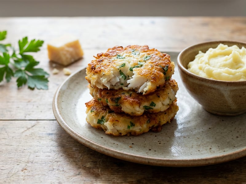 Parmezános tőkehal tócsni