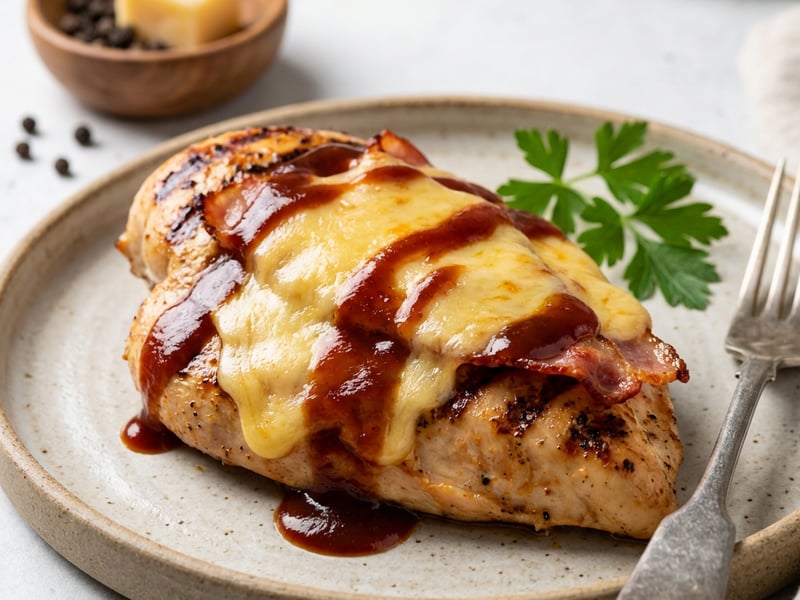 Sajtos csirkemell baconnel és BBQ szósszal