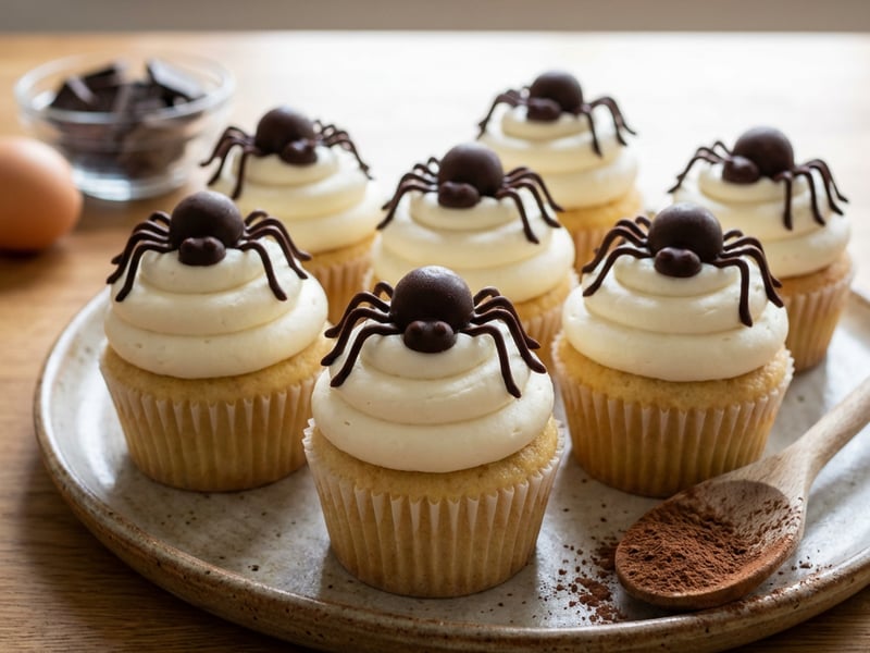 Halloweeni cupcake pókokkal