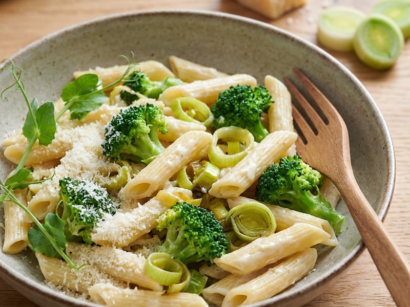 Penne with winter vegetables and aged cheeses