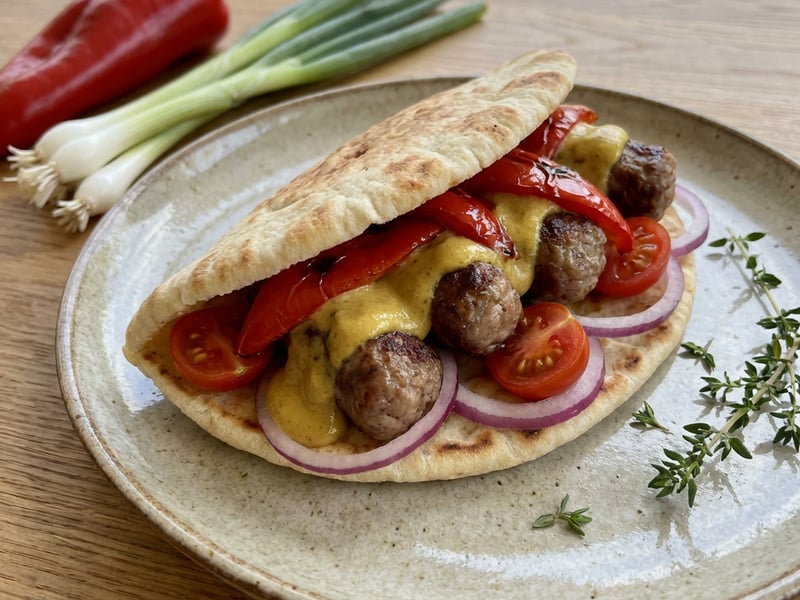 Vegetable pita with quick pork ćevap