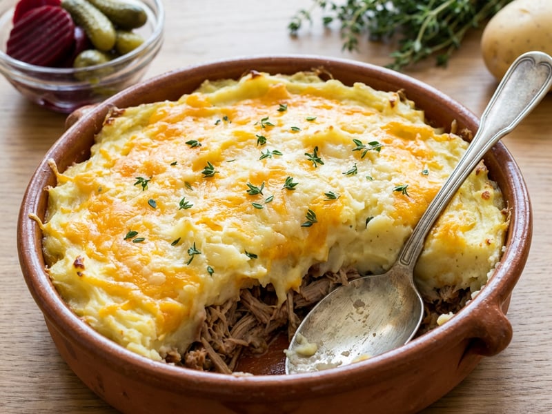 Leftover Meat Bake with Cheesy Mashed Potatoes