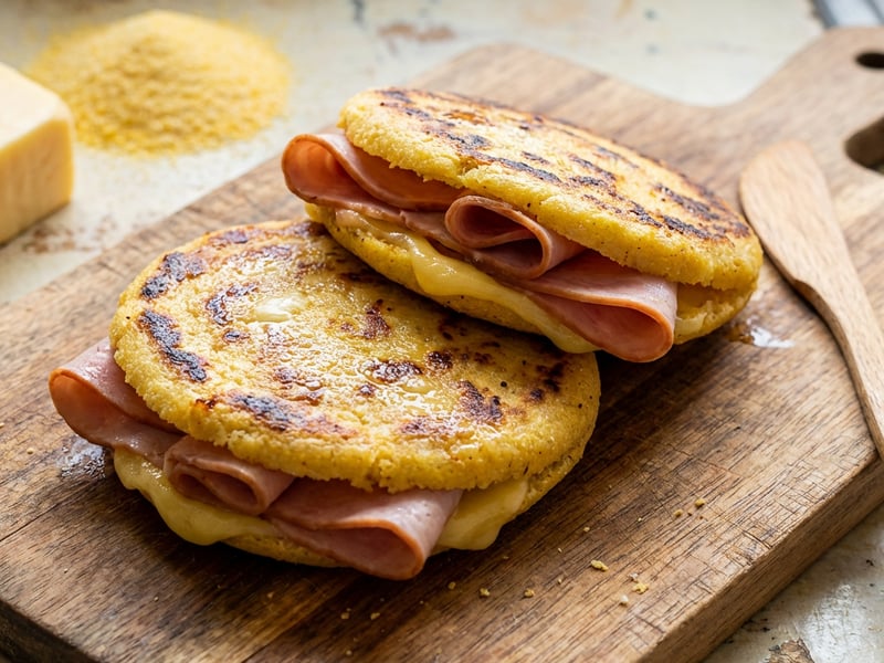 Venezuelai Arepas sajttal sonkával töltve