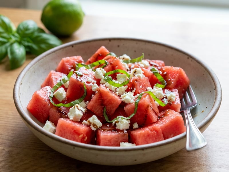 Bazsalikomos görögdinnye-feta saláta