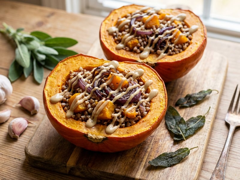 Stuffed Pumpkin with Creamy Tahini Sauce