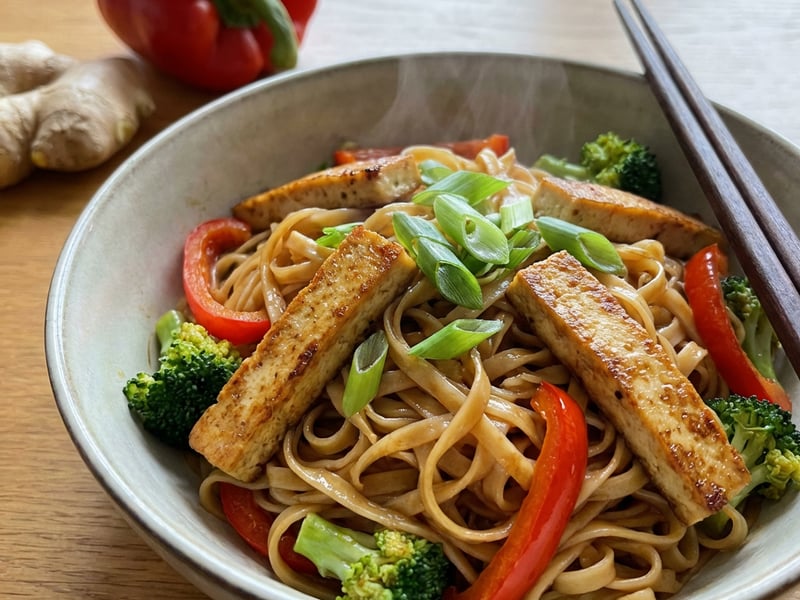 Fried Rice Noodles with Tofu and Vegetables