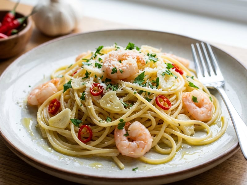 Fokhagymás-garnélás spagetti