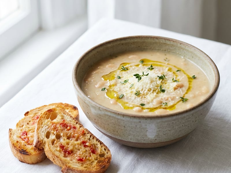 Fehérbab-krémleves parmezánnal és pirított ciabattával
